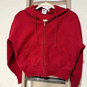 Aritzia Red Zip-Up Hooded Sweatshirt